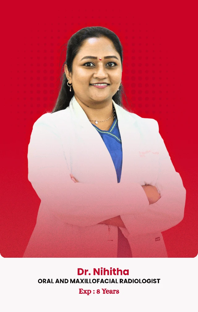 Dr. Nihitha — qualifications and experience shown in the photo