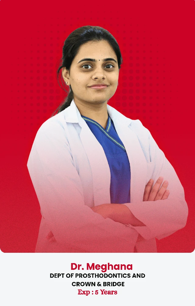 Dr. Meghana — qualifications and experience shown in the photo